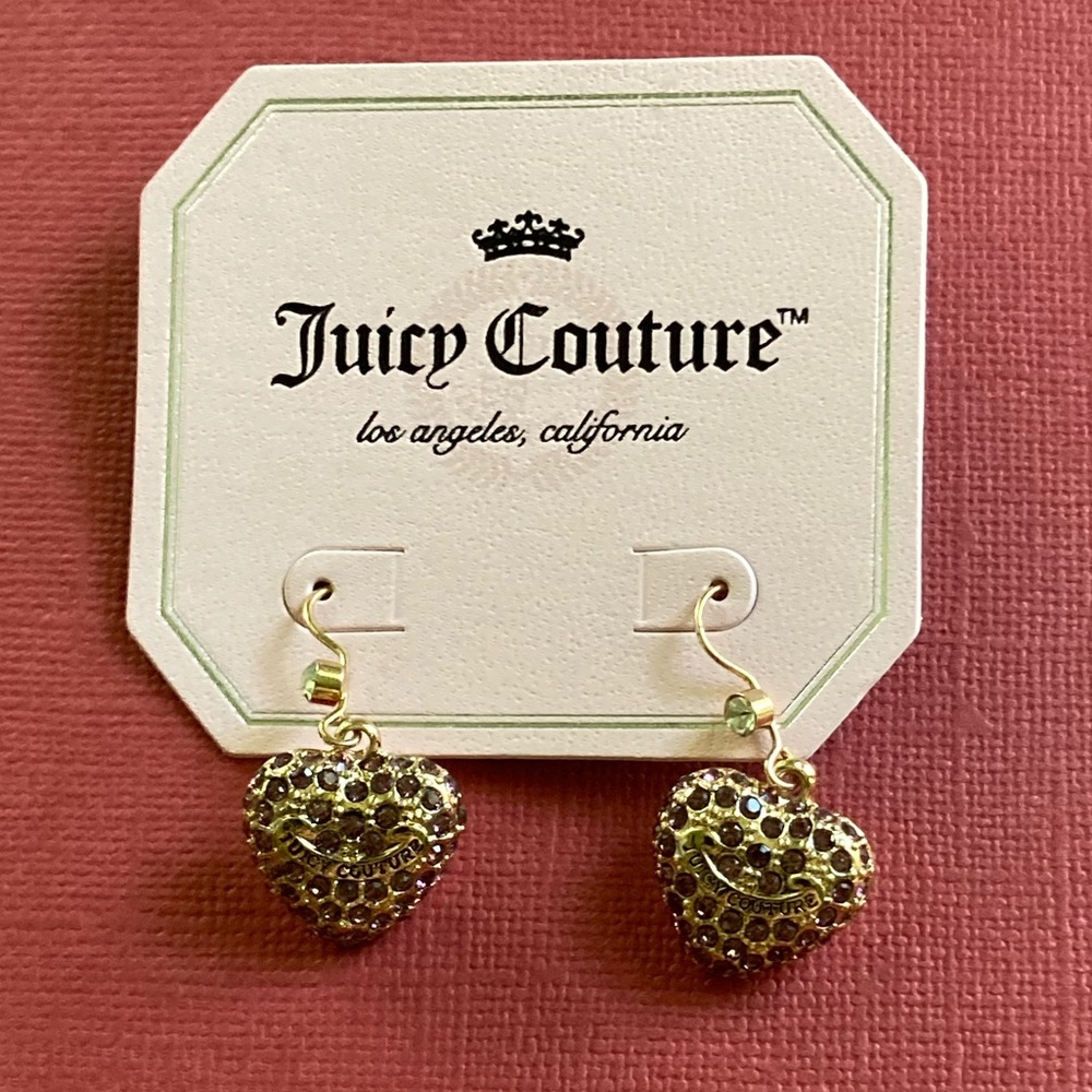 New Juicy Couture Heart Crystal Gold Tone Earrings 💜💗💜